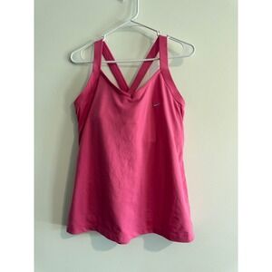 Nike Dri-FIT Shelf Bra Tank Top Womens XL Pink Cross Back Athletic Workout